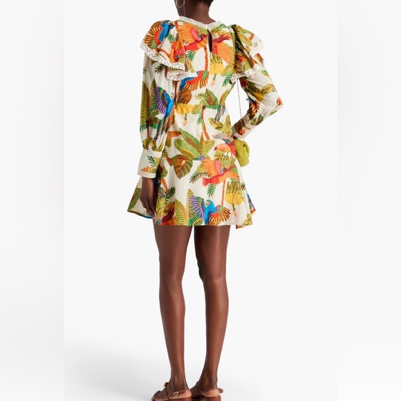 FARM RIO Ruffled printed Swiss-dot cotton mini dress SZ L - Picture 5 of 11